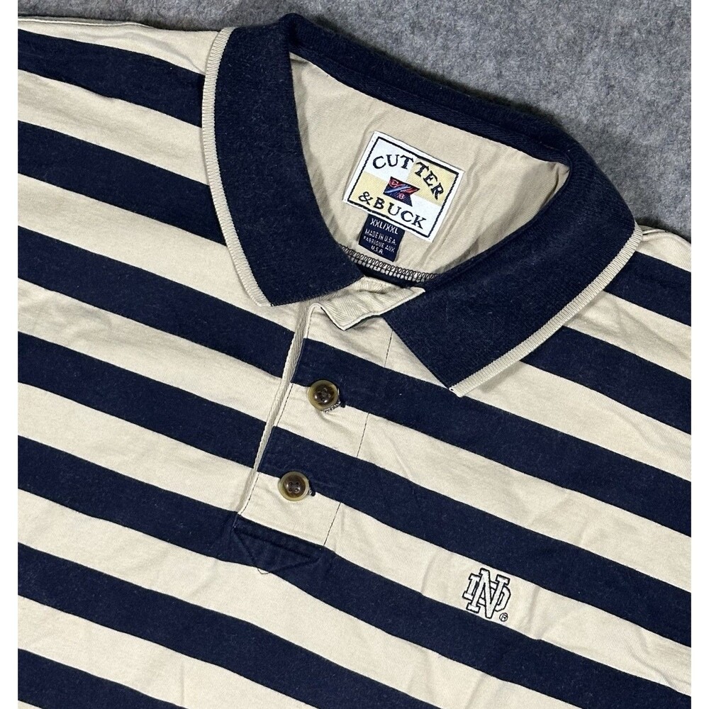 Vtg Cutter & Buck Notre Dame Irish Polo Shirt Mens XXL Blue Stripe Football READ
